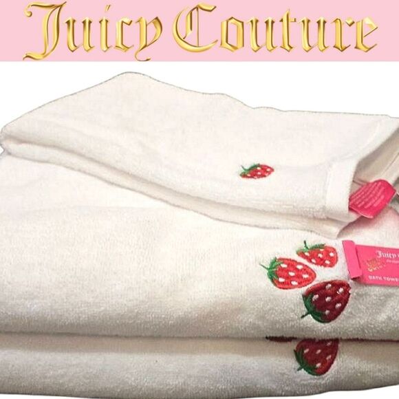 Juicy Couture Home Strawberry Embroidred Oversized Bath & Hand Towel Set - Picture 1 of 9